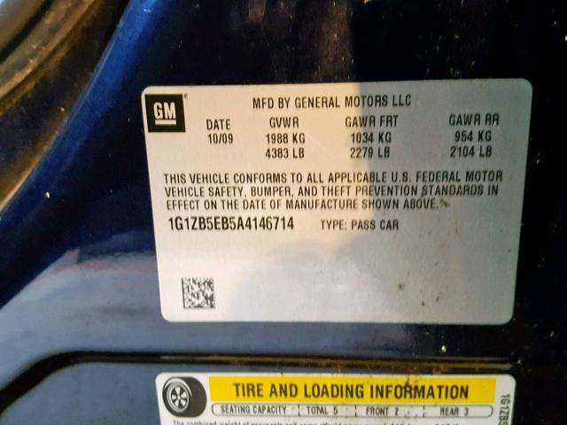 1G1ZB5EB5A4146714 - 2010 CHEVROLET MALIBU LS BLUE photo 10