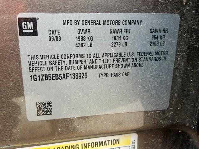 1G1ZB5EB5AF138925 - 2010 CHEVROLET MALIBU LS GRAY photo 10