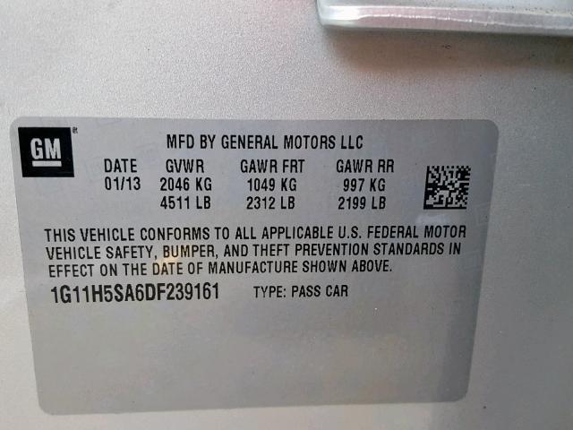 1G11H5SA6DF239161 - 2013 CHEVROLET MALIBU LTZ ვერცხლისფერი ფოტო 10