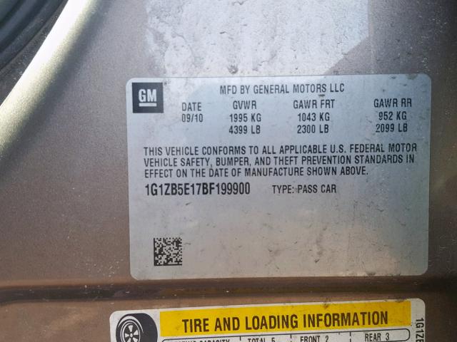 1G1ZB5E17BF199900 - 2011 CHEVROLET MALIBU LS BROWN photo 10