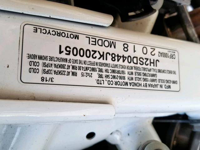 JH2SD0448JK200051 - 2018 HONDA CRF1000 A2 WHITE photo 10