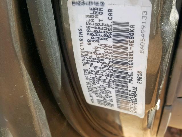 4T1BF28B33U321810 - 2003 TOYOTA AVALON XLS GRAY photo 10