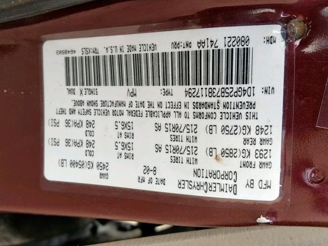 1D4GP25B73B117294 - 2003 DODGE CARAVAN SE MAROON photo 10