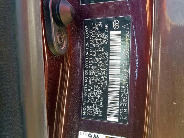 JTKDE167280246520 - 2008 TOYOTA SCION TC ნაცრისფერი ფოტო 10