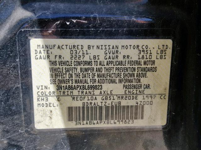 3N1AB6APXBL699823 - 2011 NISSAN SENTRA 2.0 BLACK photo 10