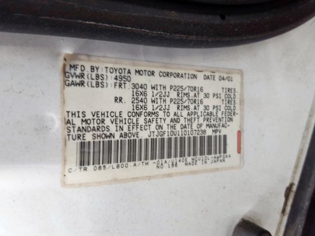 JTJGF10U110107238 - 2001 LEXUS RX 300  photo 10