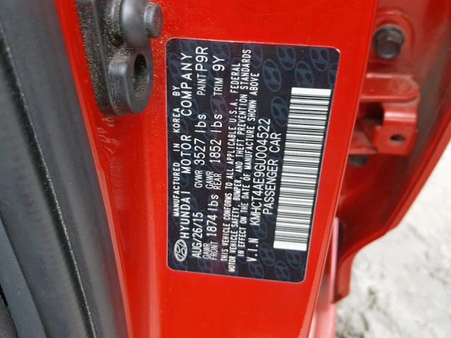 KMHCT4AE9GU004522 - 2016 HYUNDAI ACCENT SE RED photo 10