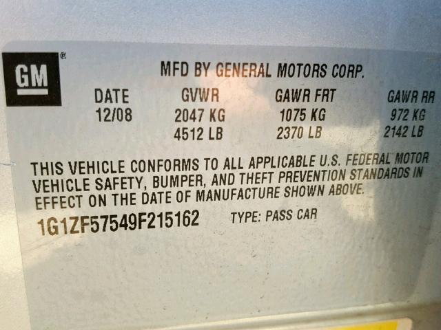 1G1ZF57549F215162 - 2009 CHEVROLET MALIBU HYB SILVER photo 10