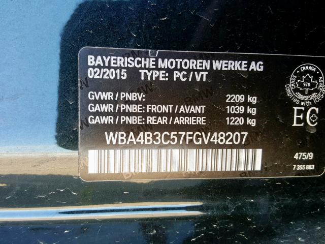 WBA4B3C57FGV48207 - 2015 BMW 435 XI BLACK photo 10