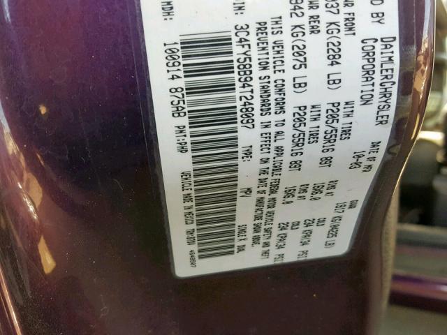 3C4FY58B94T248097 - 2004 CHRYSLER PT CRUISER PURPLE photo 10