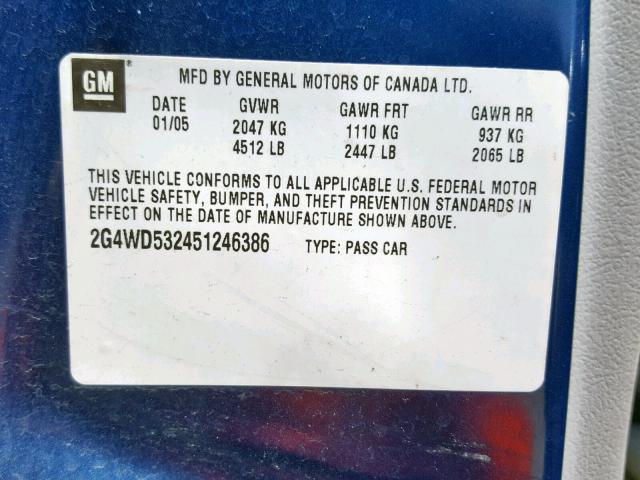 2G4WD532451246386 - 2005 BUICK LACROSSE C BLUE photo 10