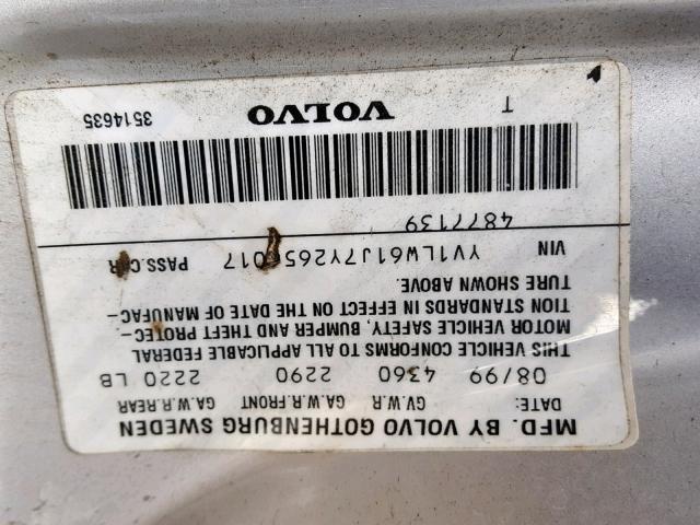 YV1LW61J7Y2656017 - 2000 VOLVO V70 BASE SILVER photo 10