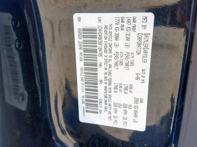 1D4HD48K56F184705 - 2006 DODGE DURANGO SL BLACK photo 10