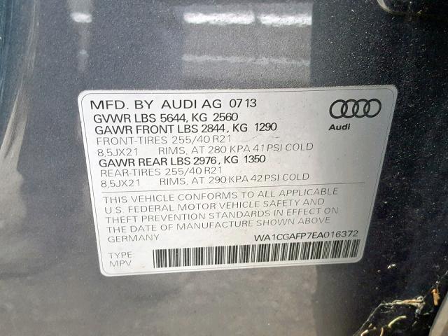 WA1CGAFP7EA016372 - 2014 AUDI SQ5 PREMIU GRAY photo 10