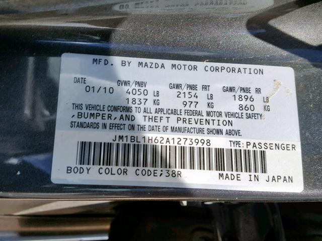 JM1BL1H62A1273998 - 2010 MAZDA 3 S GRAY photo 10