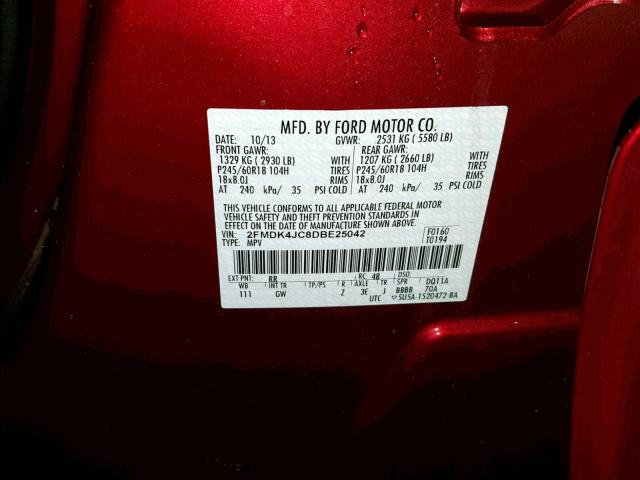 2FMDK4JC8DBE25042 - 2013 FORD EDGE SEL RED photo 10