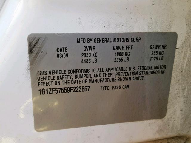 1G1ZF57559F223867 - 2009 CHEVROLET MALIBU HYB WHITE photo 10