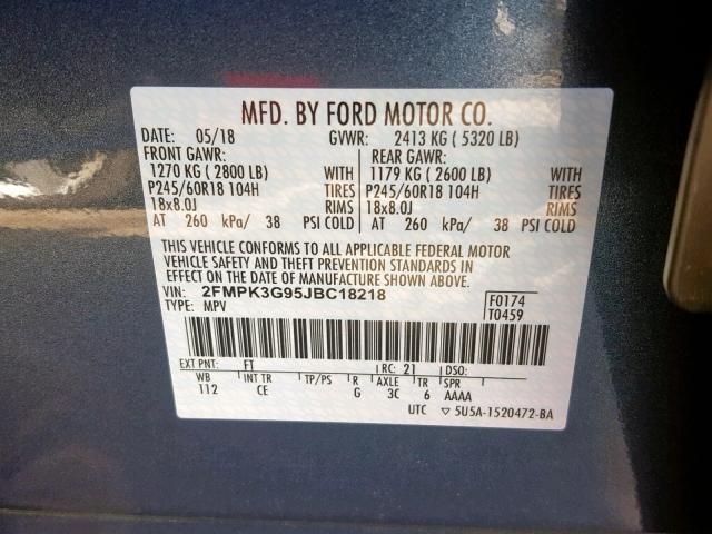 2FMPK3G95JBC18218 - 2018 FORD EDGE SE BLUE photo 10