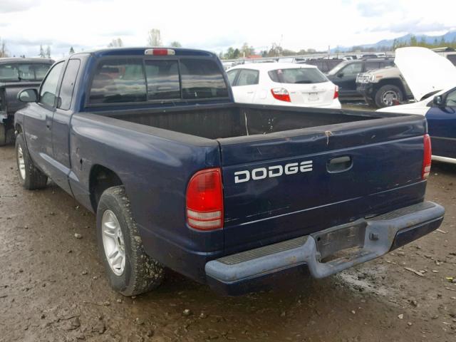 1B7GL22N61S284427 - 2001 DODGE DAKOTA BLUE photo 3