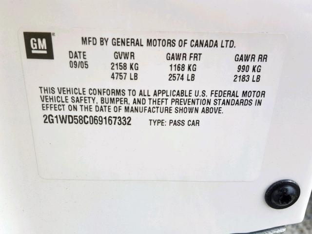 2G1WD58C069167332 - 2006 CHEVROLET IMPALA SUP 白色 照片 10