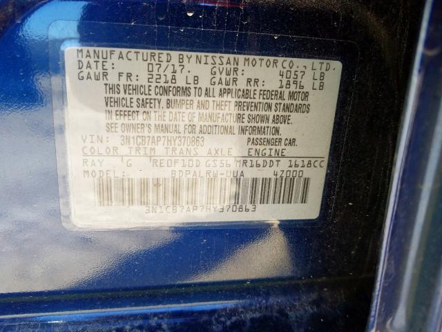 3N1CB7AP7HY370863 - 2017 NISSAN SENTRA SR TURBO  photo 10