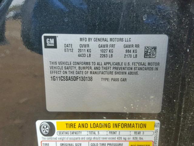 1G11C5SA5DF130138 - 2013 CHEVROLET MALIBU 1LT 黑色 照片 10