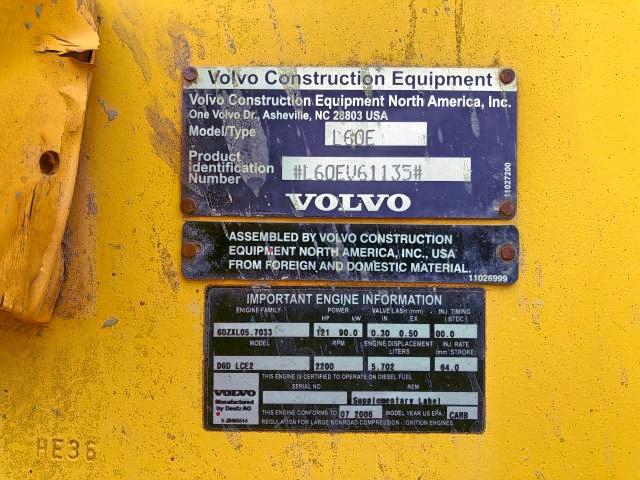 L60EV61135 - 2007 VOLVO D6D LCE2 YELLOW photo 10