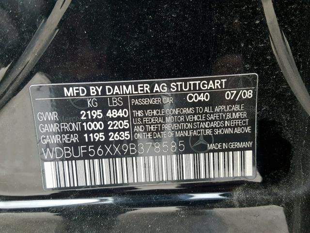 WDBUF56XX9B378585 - 2009 MERCEDES-BENZ E 350 BLACK photo 10