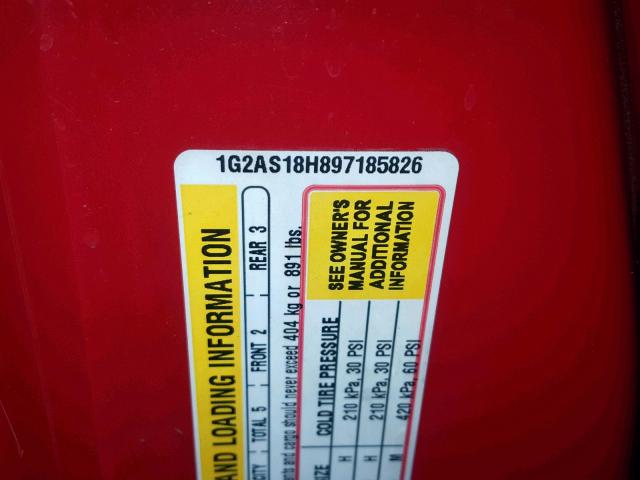 1G2AS18H897185826 - 2009 PONTIAC G5 RED photo 10