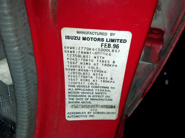 4S6CM58V6T4405584 - 1996 HONDA PASSPORT E 红色 照片 10