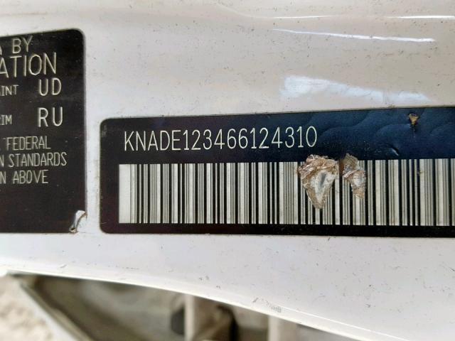 KNADE123466124310 - 2006 KIA RIO WHITE photo 10