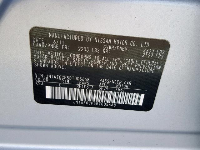 JN1AZ0CP5BT005668 - 2011 NISSAN LEAF SV SILVER photo 10