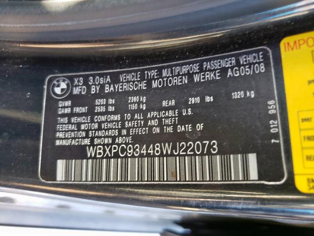 WBXPC93448WJ22073 - 2008 BMW X3 3.0SI  photo 10