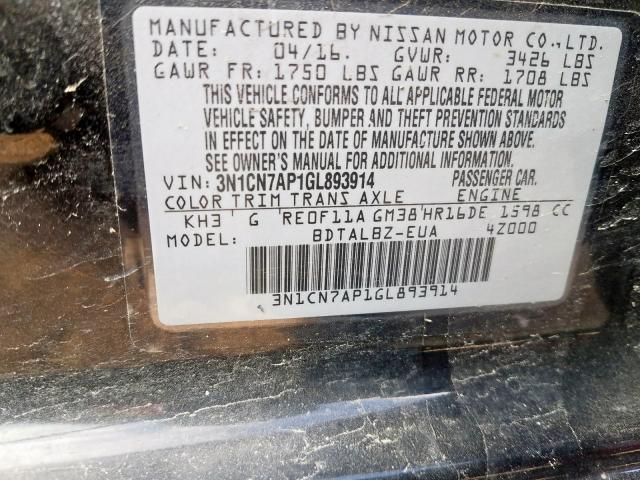 3N1CN7AP1GL893914 - 2016 NISSAN VERSA S  photo 10