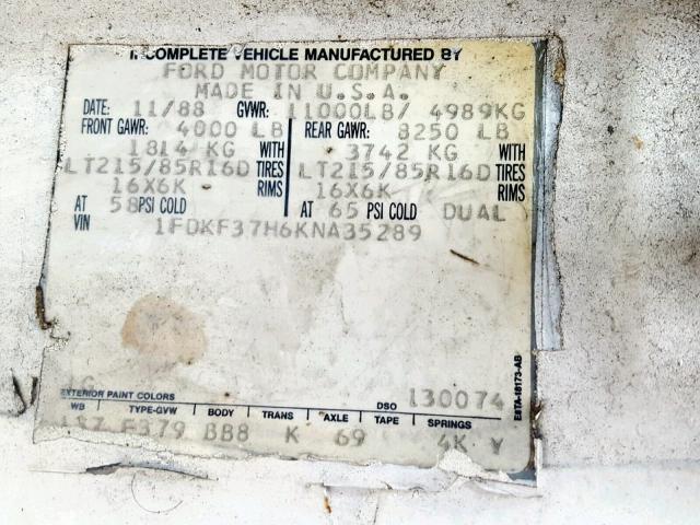 1FDKF37H6KNA35289 - 1989 FORD F350 WHITE photo 10