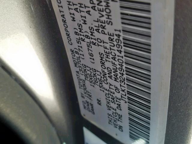 JTLKT324940149941 - 2004 TOYOTA SCION XB SILVER photo 10