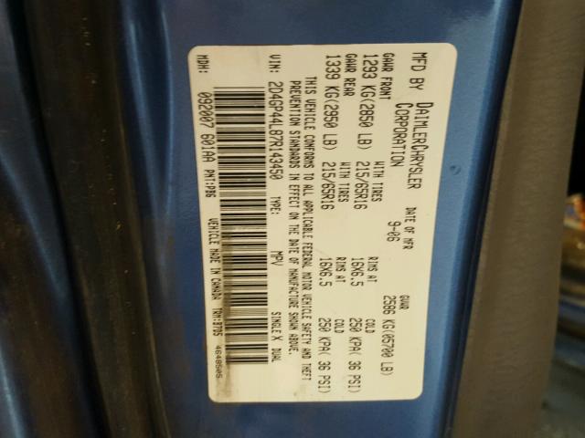 2D4GP44L87R143450 - 2007 DODGE GRAND CARA BLUE photo 10