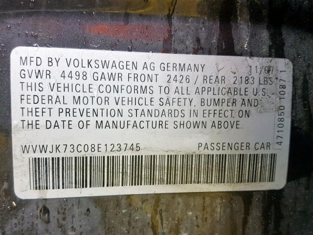 WVWJK73C08E123745 - 2008 VOLKSWAGEN PASSAT TUR GRAY photo 10