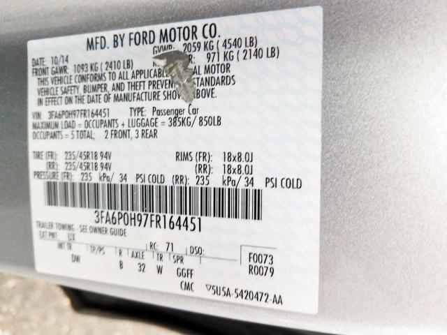 3FA6P0H97FR164451 - 2015 FORD FUSION SE  photo 10