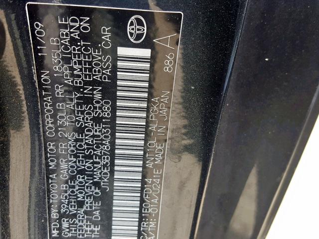 JTKDE3B78A0311880 - 2010 TOYOTA SCION TC BLACK photo 10