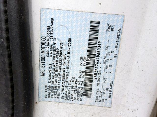 2FMZA57654BA60349 - 2004 FORD FREESTAR S GRAY photo 10