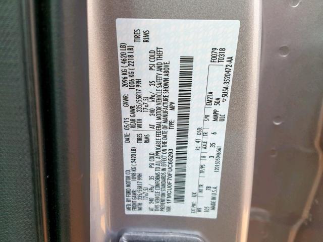 1FMCU0F70FUC65293 - 2015 FORD ESCAPE S SILVER photo 10