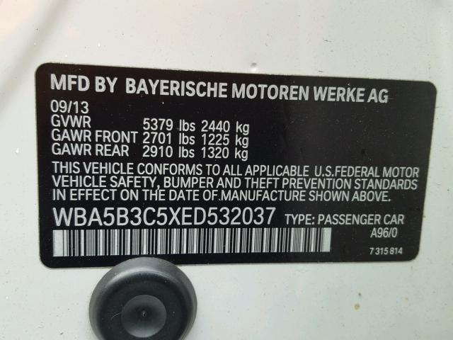 WBA5B3C5XED532037 - 2014 BMW 535 XI WHITE photo 10