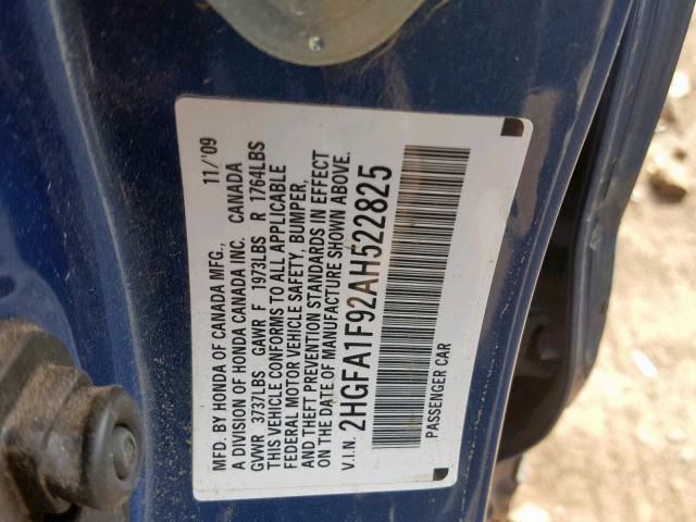 2HGFA1F92AH522825 - 2010 HONDA CIVIC EXL BLUE photo 10