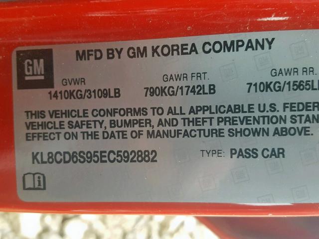 KL8CD6S95EC592882 - 2014 CHEVROLET SPARK 1LT RED photo 10