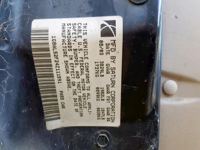 1G8AL52F24Z111591 - 2004 SATURN ION LEVEL BLACK photo 10