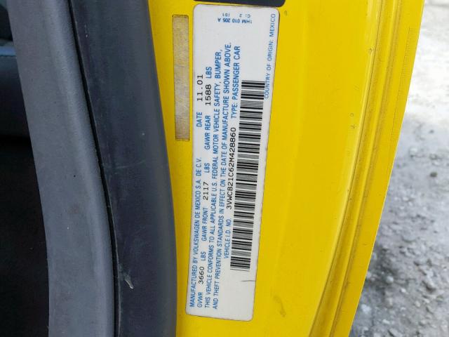 3VWCB21C62M428860 - 2002 VOLKSWAGEN NEW BEETLE Gelb Foto 10