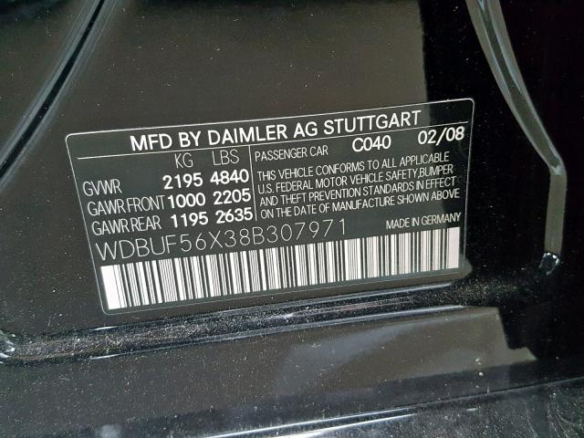 WDBUF56X38B307971 - 2008 MERCEDES-BENZ E 350 BLACK photo 10