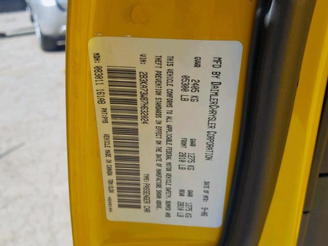 2B3KA73W87H632024 - 2007 DODGE CHARGER SR YELLOW photo 10