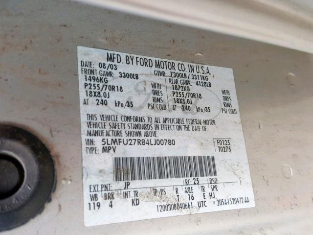 5LMFU27R84LJ00780 - 2004 LINCOLN NAVIGATOR Gümüş foto 10